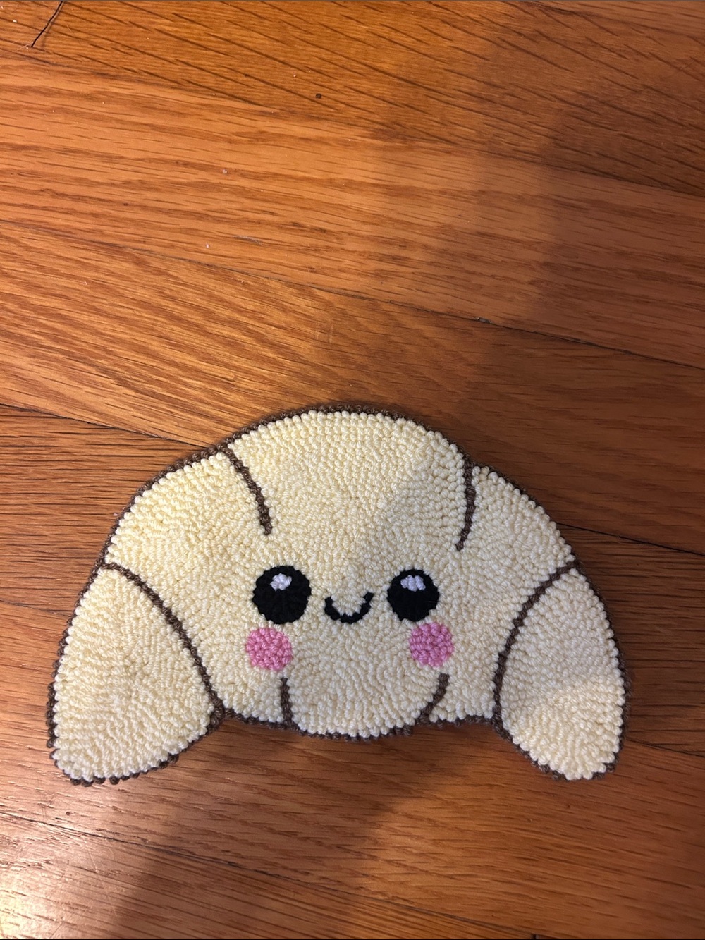 Giant cute croissant handmade punch needle coaster